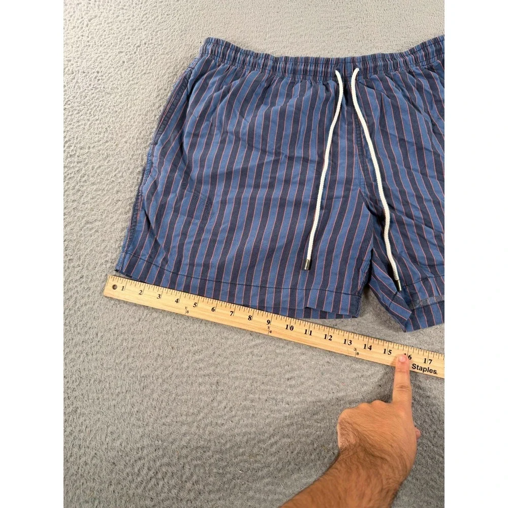 Solid & Striped Shorts Men 2XL Blue Orange Striped Drawstring Swim Trunks Pocket
